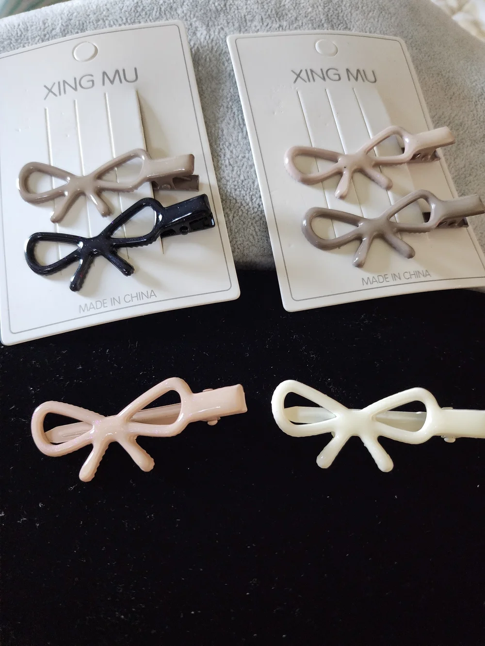 Kids (or adults) Bow Hair Clips - Black, Beige, Blush, Cream - 6 Total